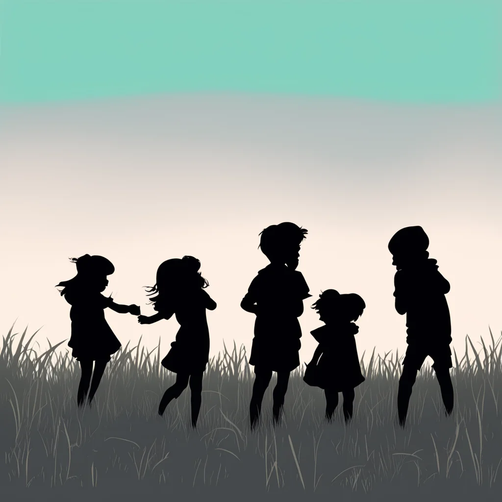 draw a silhouette of a small group of boys and girls playing in a field good looking trending fantastic 1