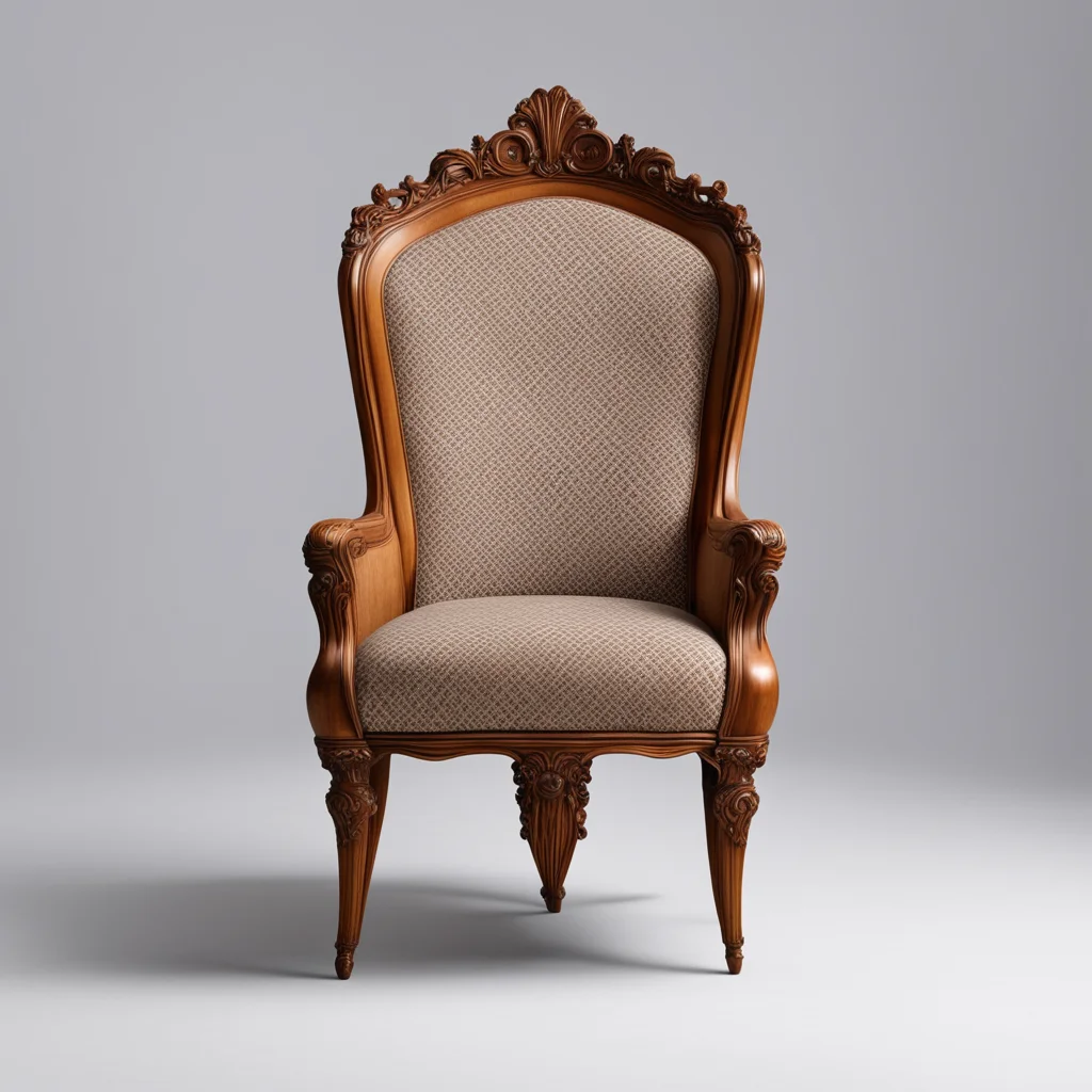 aidraw a small armchair with arms  french style . backrest with mesh and a beautiful carving on the upper part of the backrest. light mahogany wood. amazing awesome portrait 2