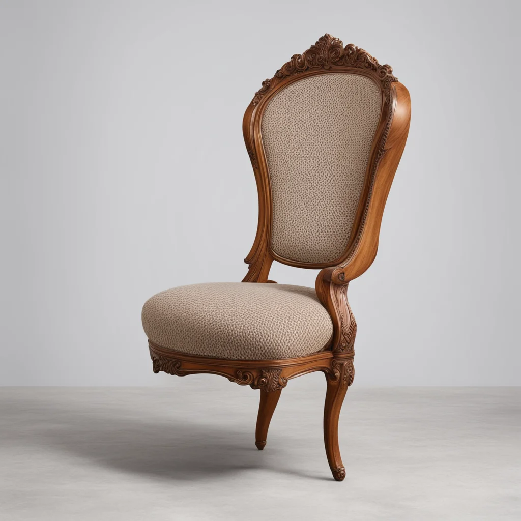 aidraw a small armchair with arms  french style . backrest with mesh and a beautiful carving on the upper part of the backrest. light mahogany wood. good looking trending fantastic 1