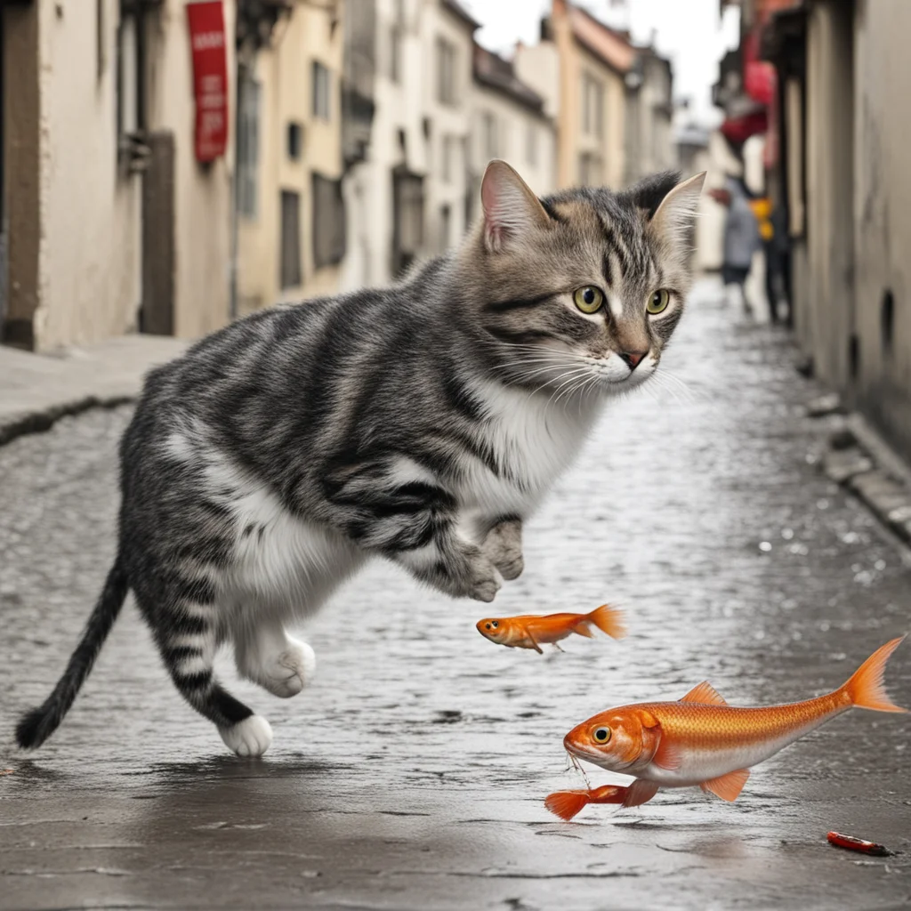 aidraw cat with live fish running out from czech people amazing awesome portrait 2