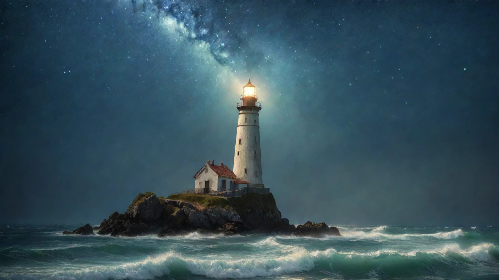 dreamy lighthouse  dramatic lighting van gogh starry night magical atmosphere by renato muccillo a wide