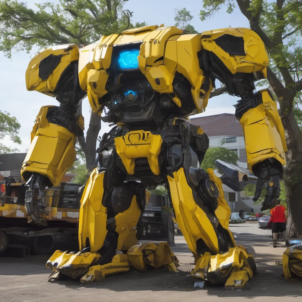 dripstone is a 64 foot tall yellow and white bulky mech with a large shield upon his back that is made out of a dump truck bed and is nearly indestructible. his optics are all
