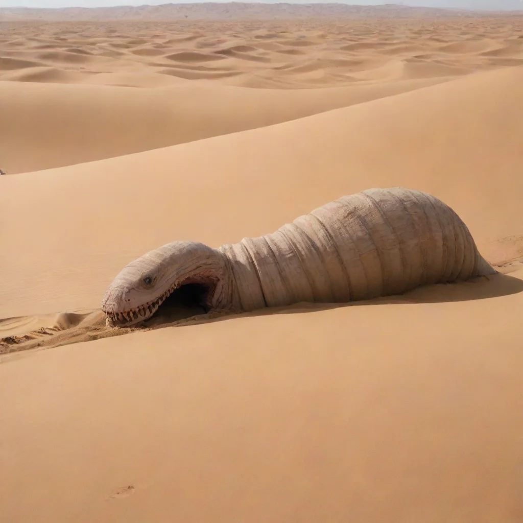 aidune sandworm from the new dune movie in dessert coming out of sand