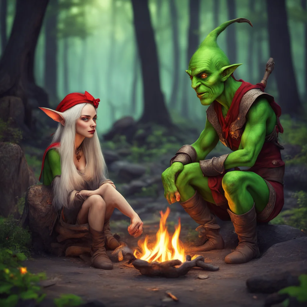 aielf female flirting with a goblin on campfire amazing awesome portrait 2