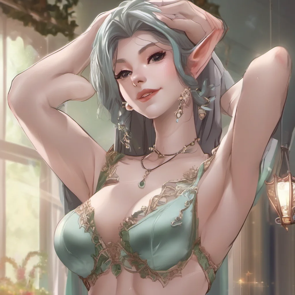 elf showing  smooth armpits in lingerie 