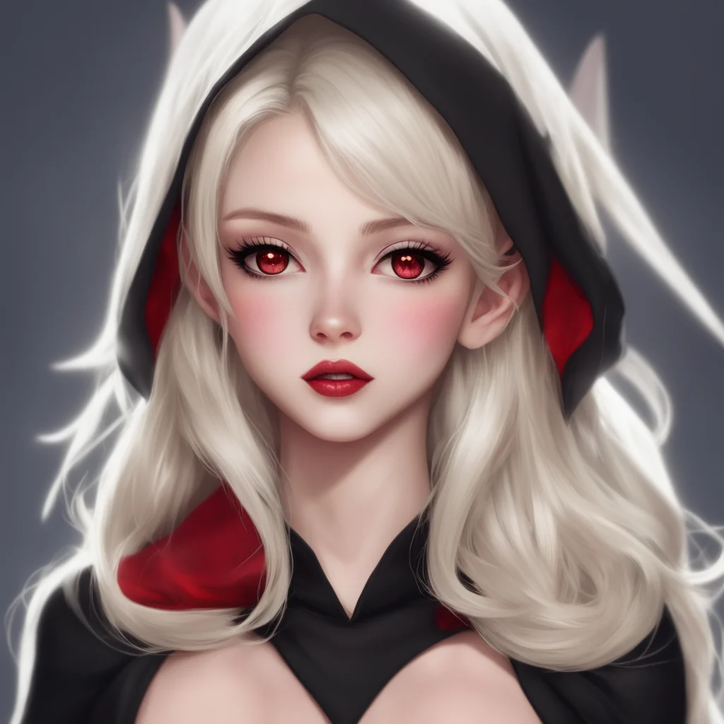 aielsa jean%2C blonde hair%2C dark eyes%2C red lips%2C elf girl%2C elf%2C pointed ears%2C cute%2C dark clothing%2C black hood