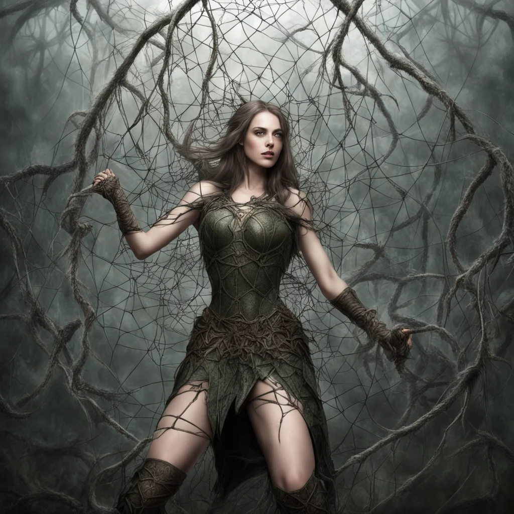 aielven female warrior entangled in giant spiders net amazing awesome portrait 2