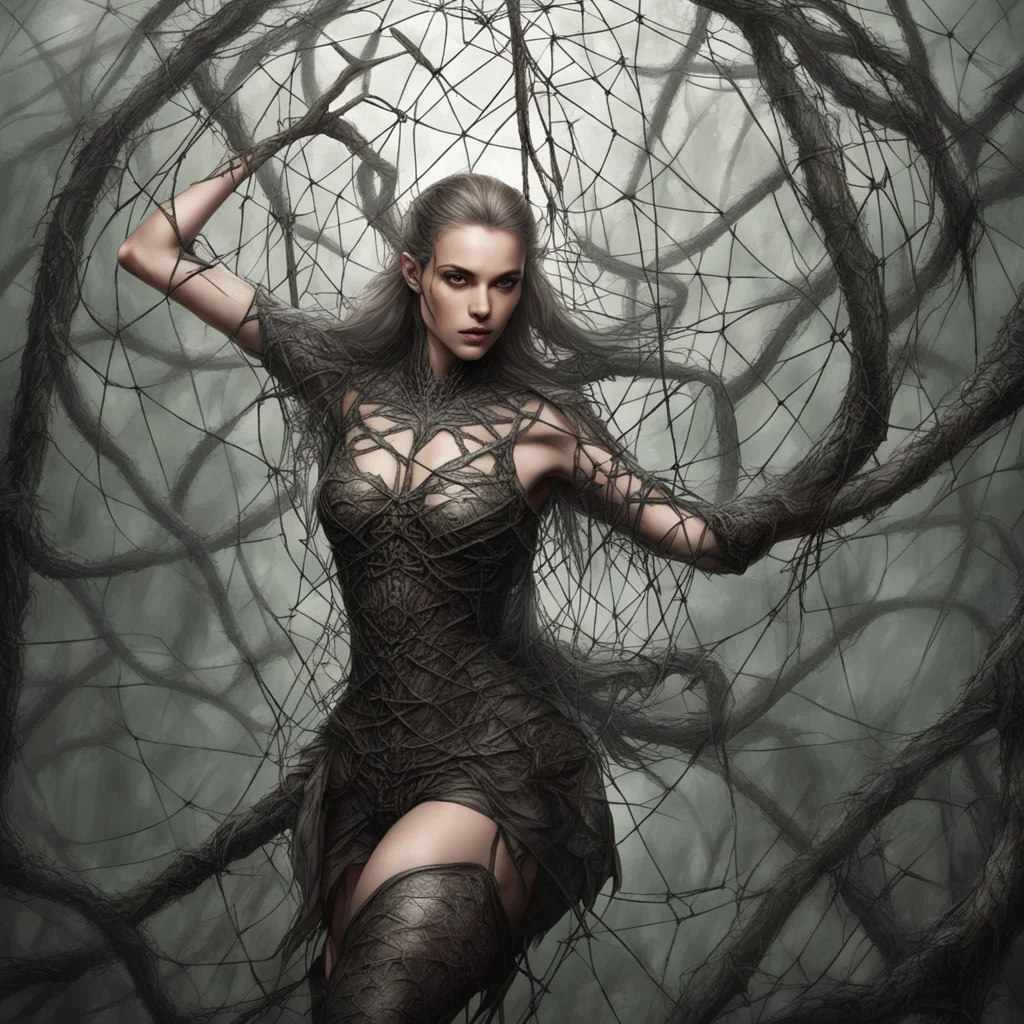 elven female warrior entangled in giant spiders net confident engaging wow artstation art 3