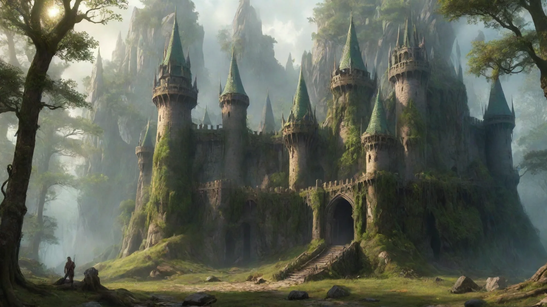 elven fortress in the woods  wide