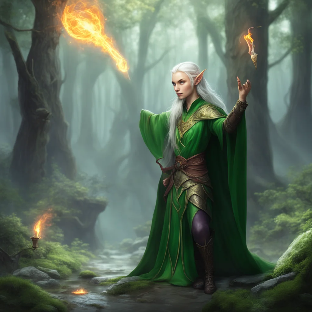 elven mage casts a spell
