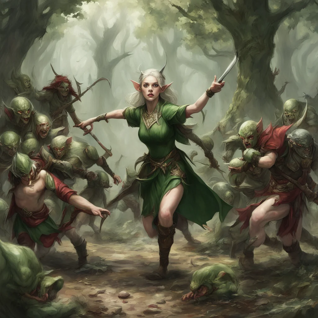 elven maid ambushed by goblins confident engaging wow artstation art 3