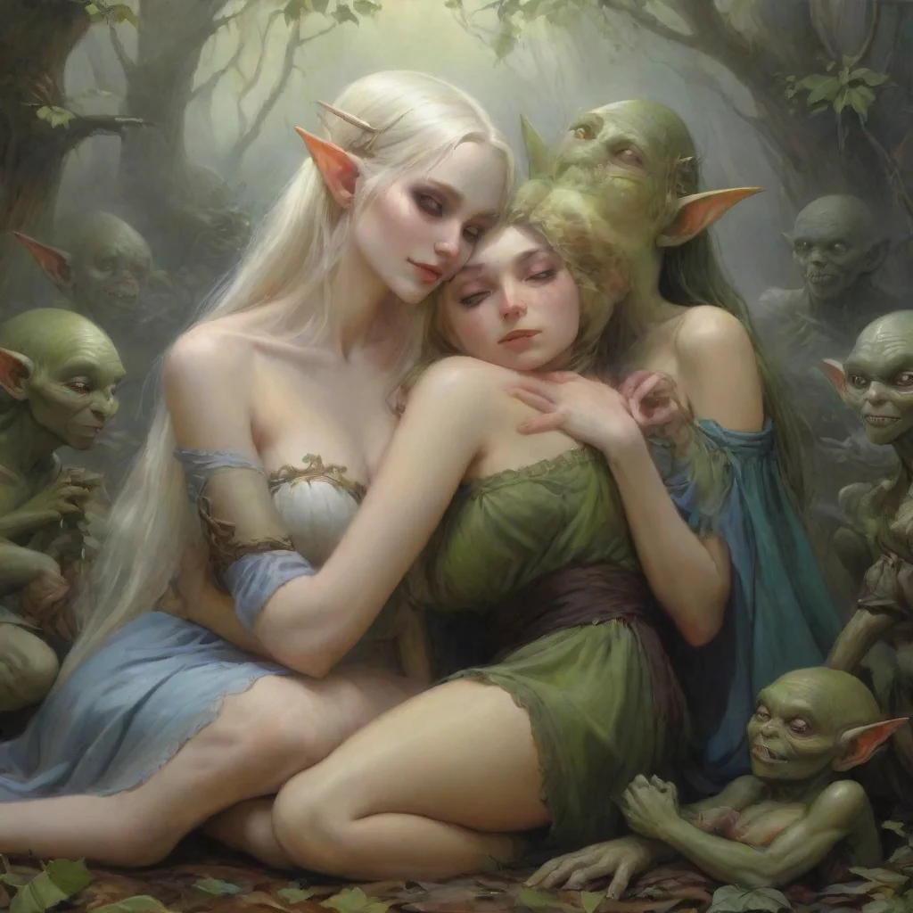 elven maids cuddle with goblins
