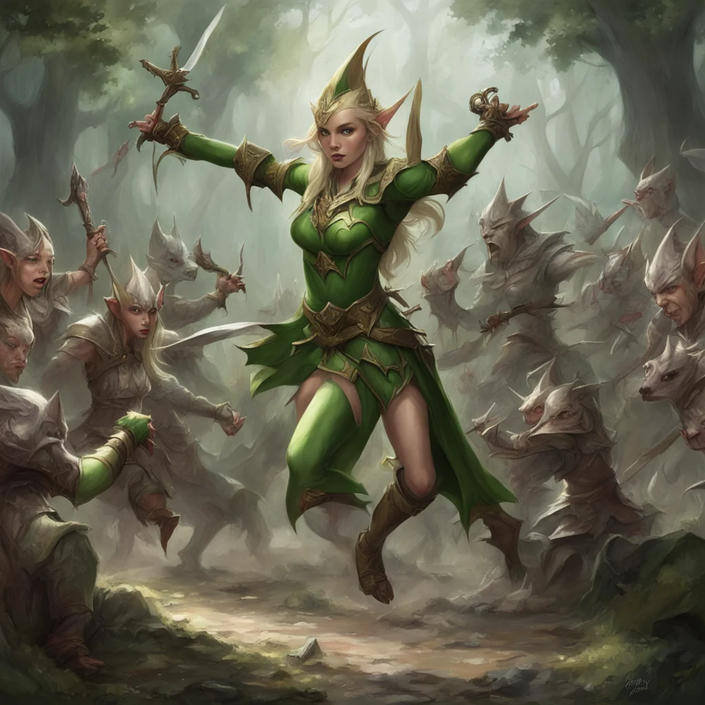aielven princess fights goblins confident engaging wow artstation art 3