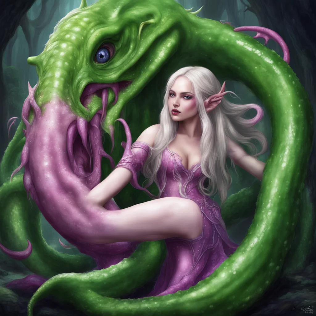 aielven princess is squeezed by a monster tentacle