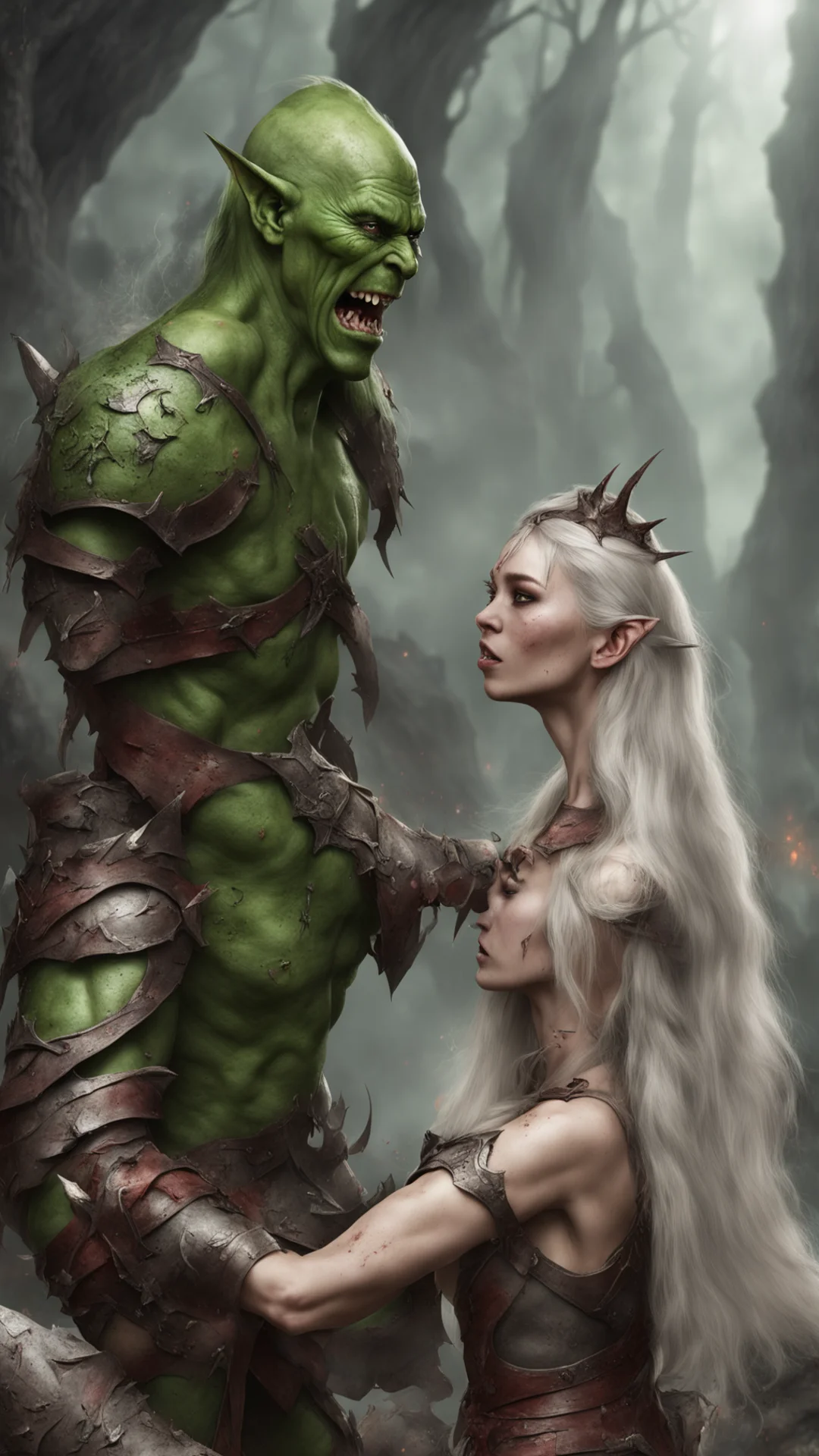 aielven princess is wounded by orc in a fight tall