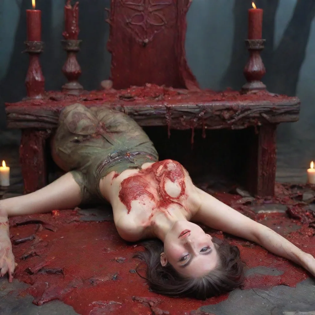 elven princess lays on bloody ritual altar