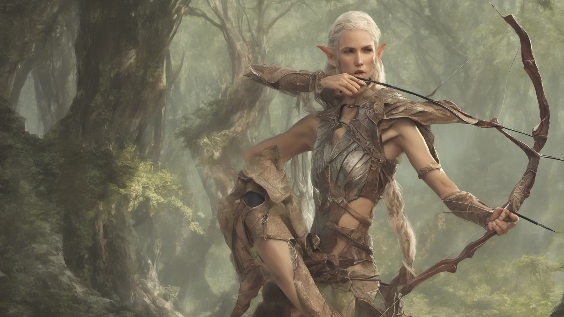 elven warrior with bow and arrow wide