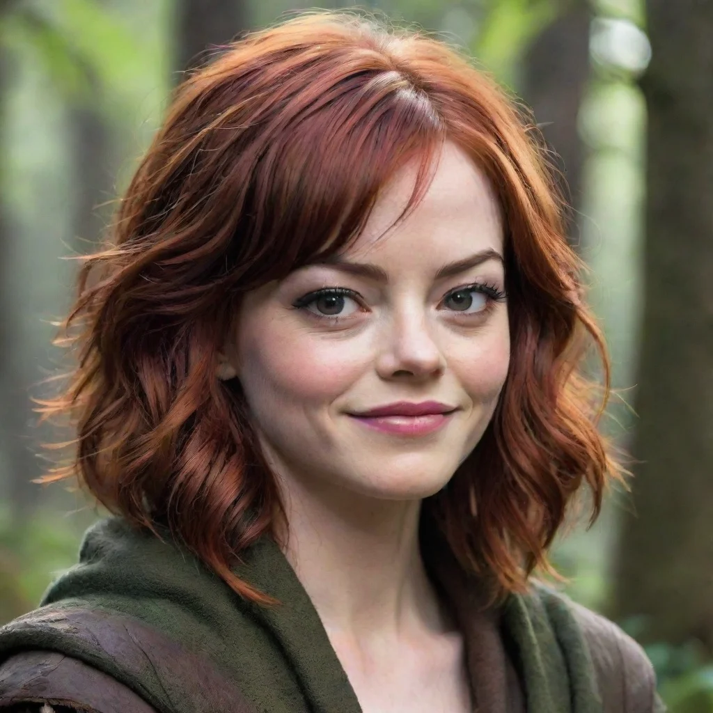 emma stone as a druid rogue dnd short red hair beautiful petite symmetrical face grinning mischiev