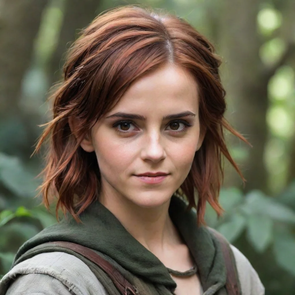 emma watson as a druid rogue dnd short red hair beautiful petite symmetrical face smirking mischiev