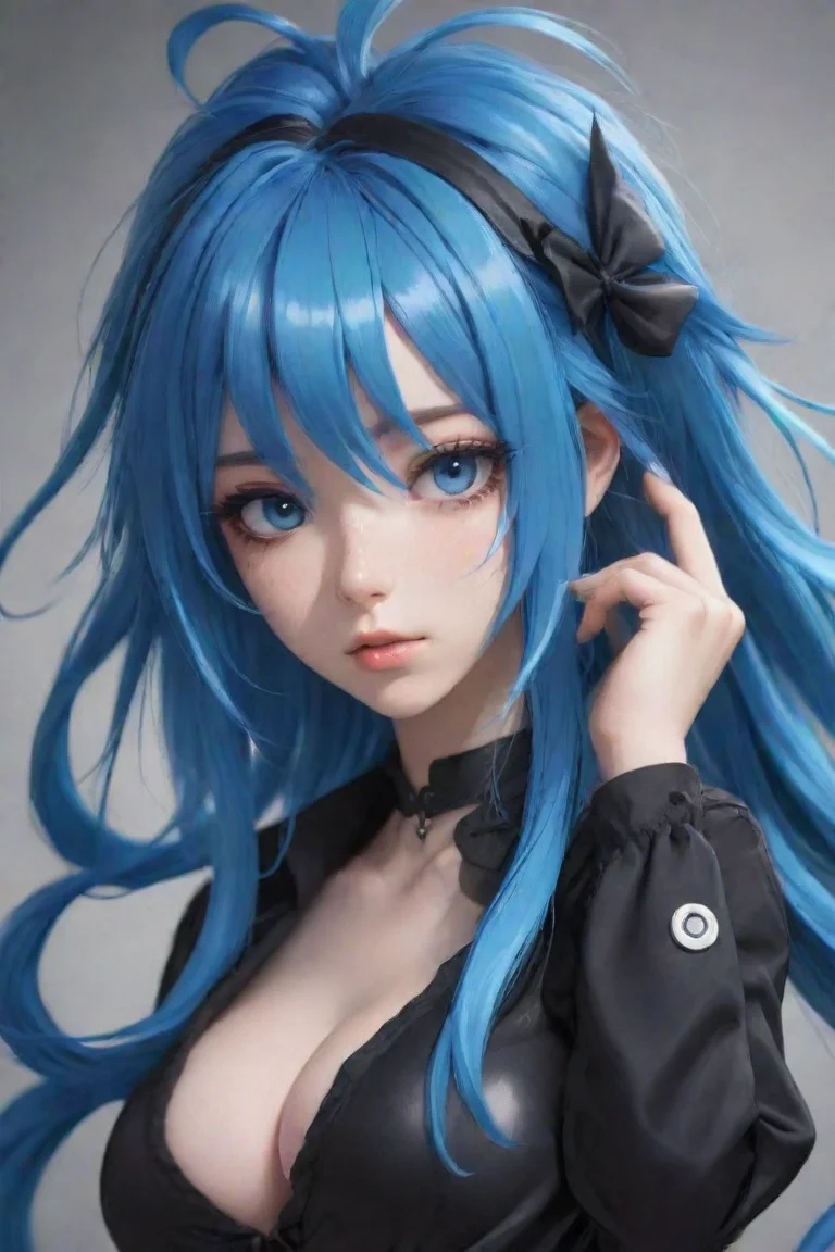 epic character hd anime blue hair baddie art detailed realistic styled portrait