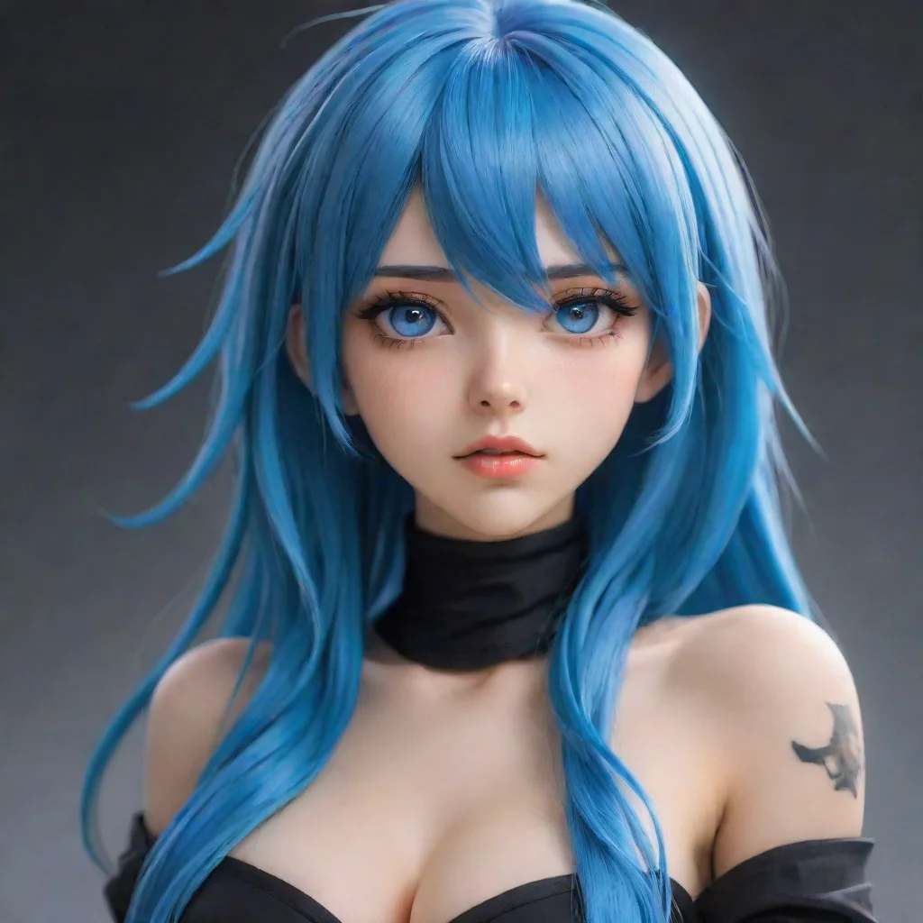 epic character hd anime blue hair baddie art detailed realistic styled