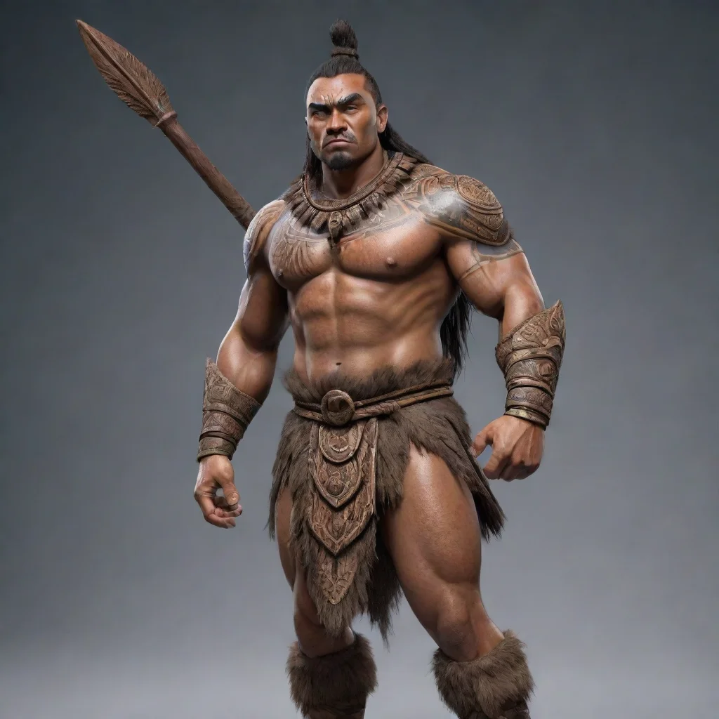 aiepic character strong warrior pacific islander new zealand maori wooden spear hd wow realistic 