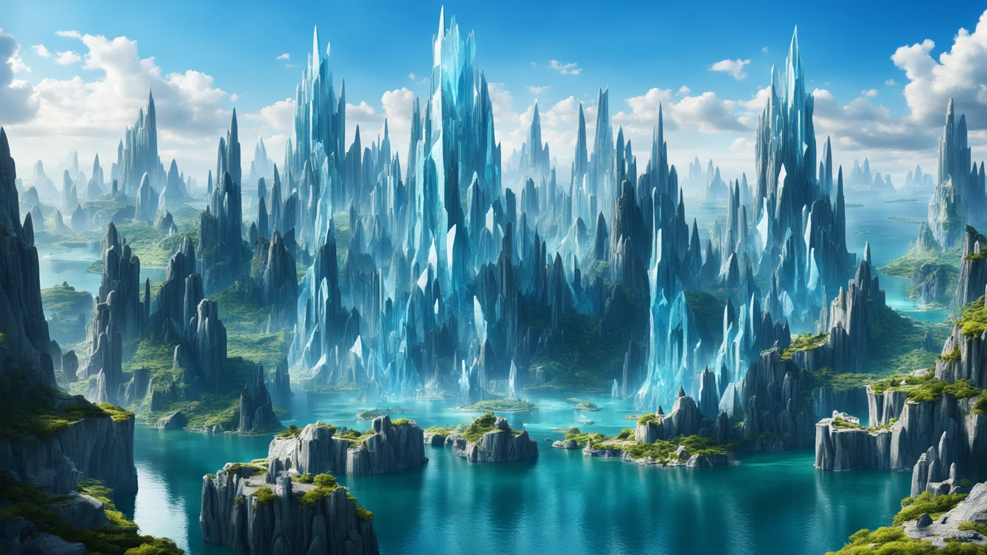 aiepic crysttal city on cliffs water surrounding%2C giant crystal formation magic city good looking trending fantastic 1 wide