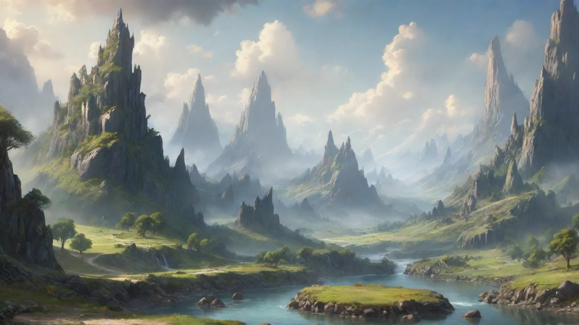 epic fantasy landscape ue5 painterly long zoom ar 169 wide