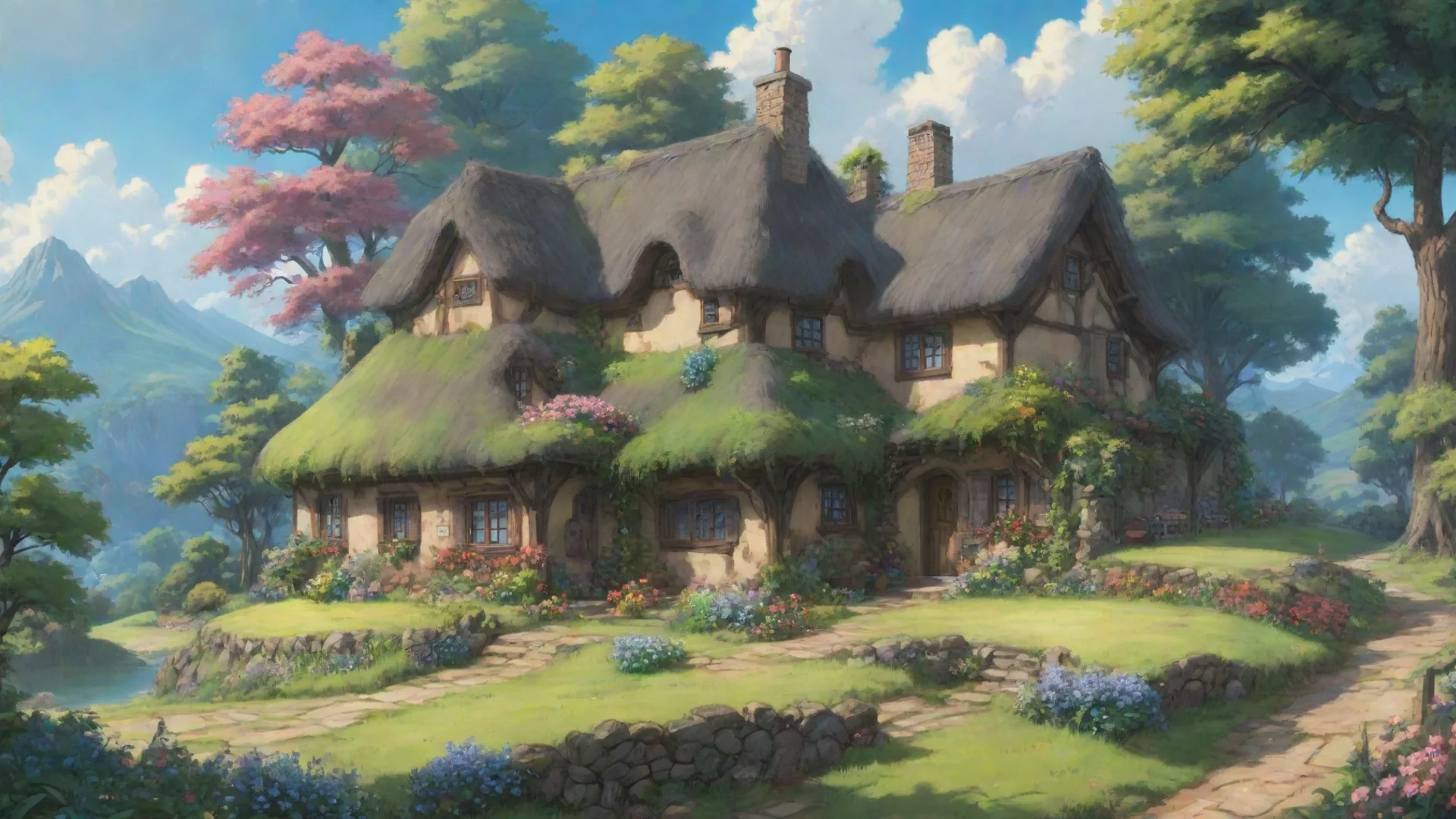 epic landscape sweet cottage interesting plants anime hd ghibli wide