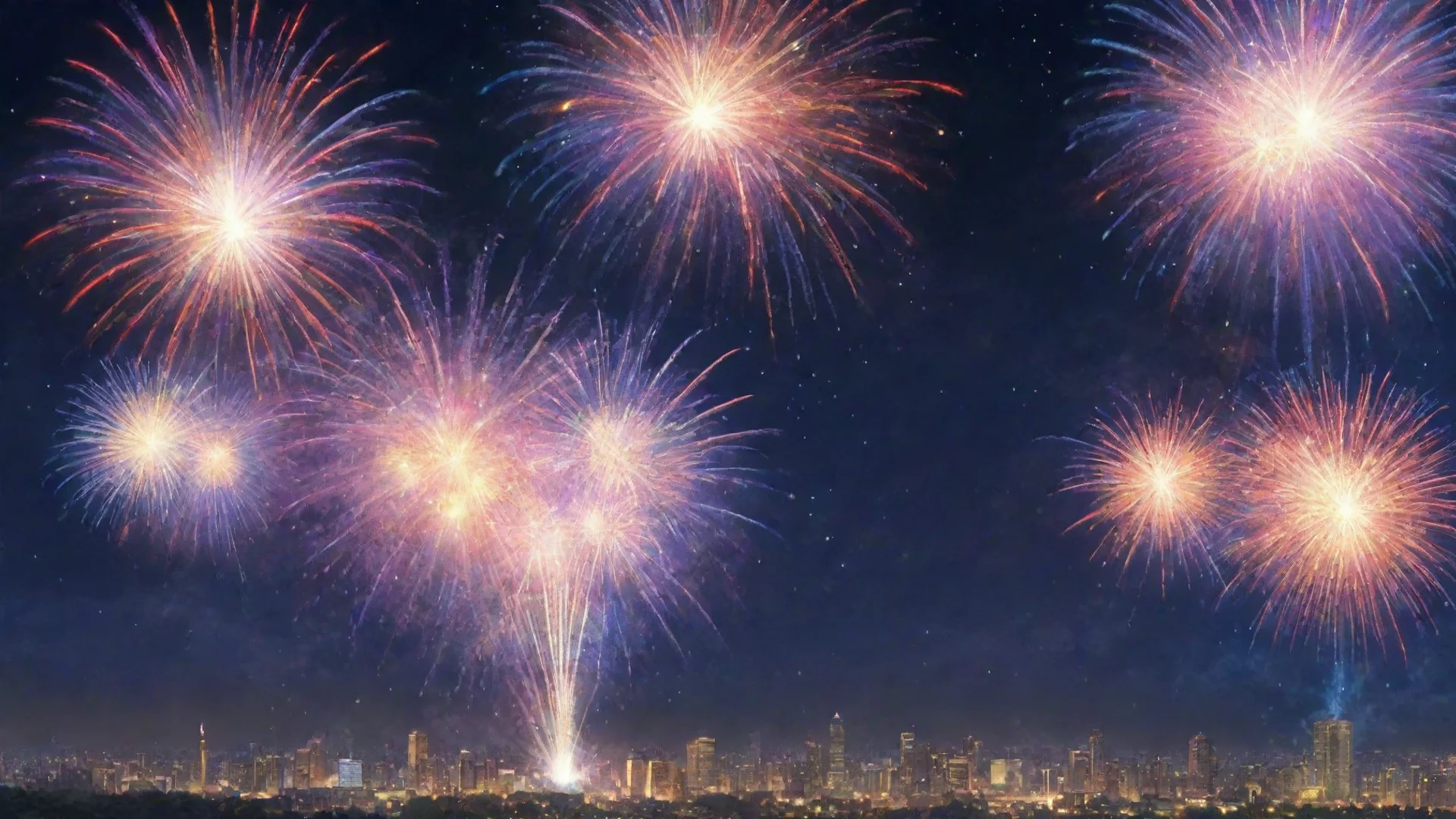 epic lovely artistic fireworks in the night anime wonderful detailed asthetic wide