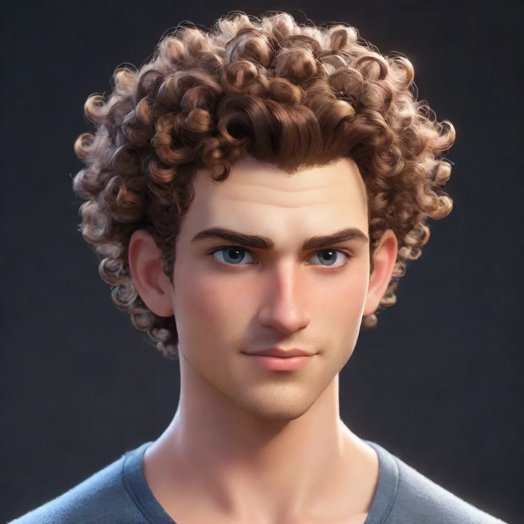 aiepic male character curly top hair good looking guy clear clarity detail cosy realistic cartoon shaved hair shaved side cool