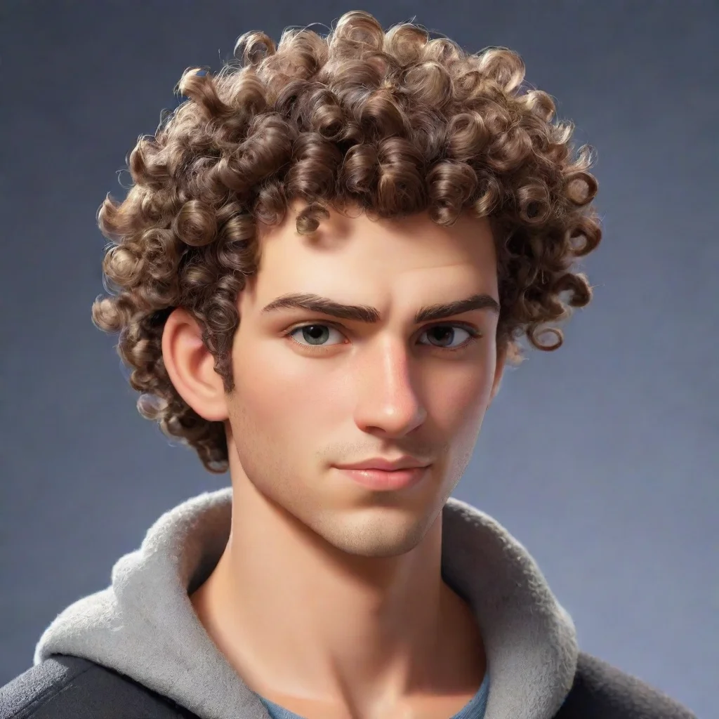epic male character curly top hair good looking guy clear clarity detail cosy realistic cartoon shaved sides cool