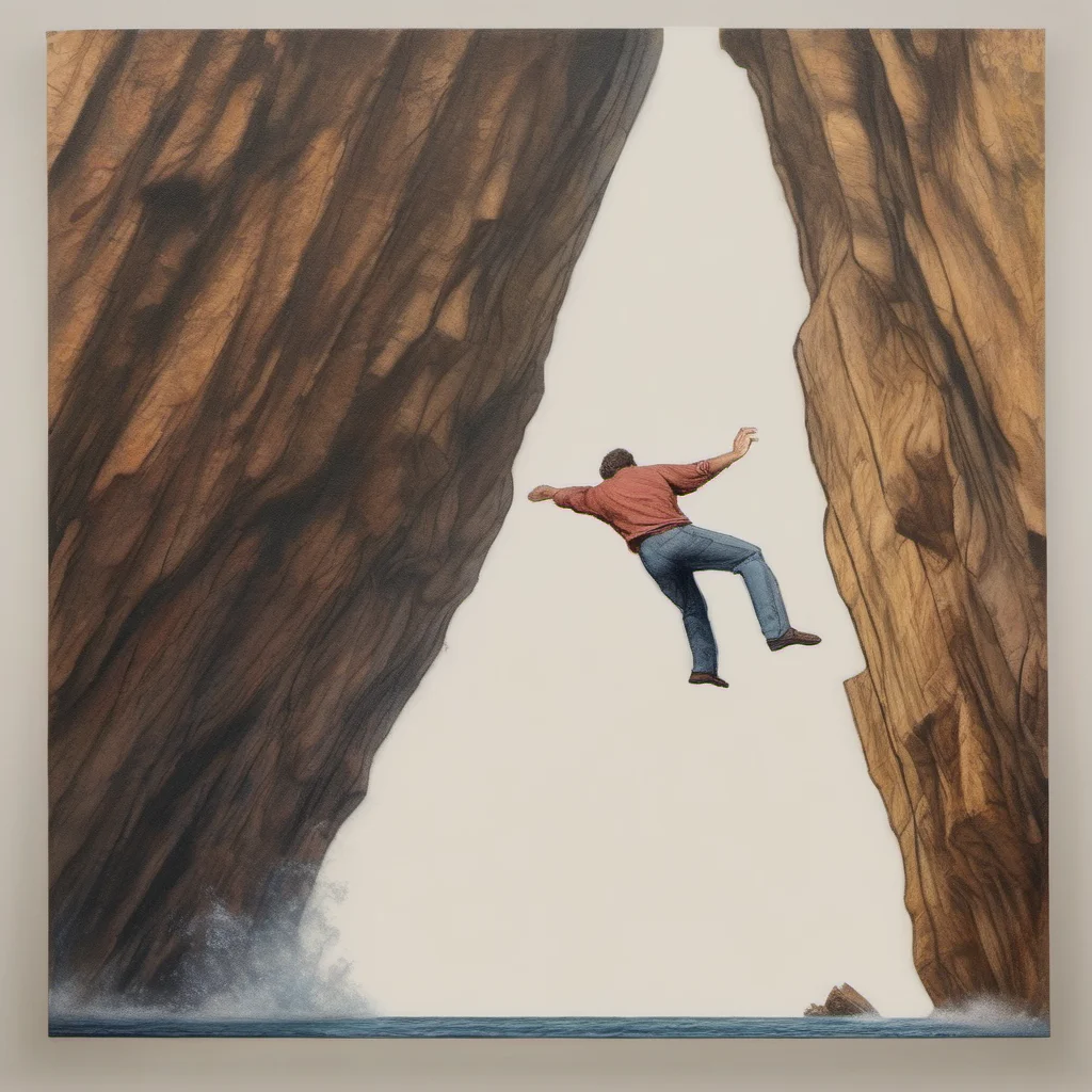 epic painting of man taking a leap from left cliff to right cliff.   ar 16%3A9 amazing awesome portrait 2