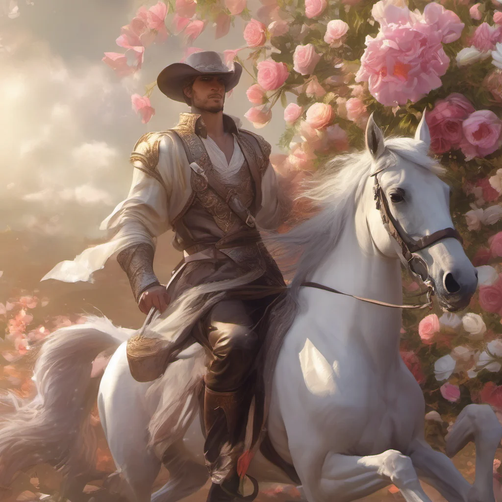 epic romance riding horse holding flowers stunning confident fantasy man art character confident engaging wow artstation art 3