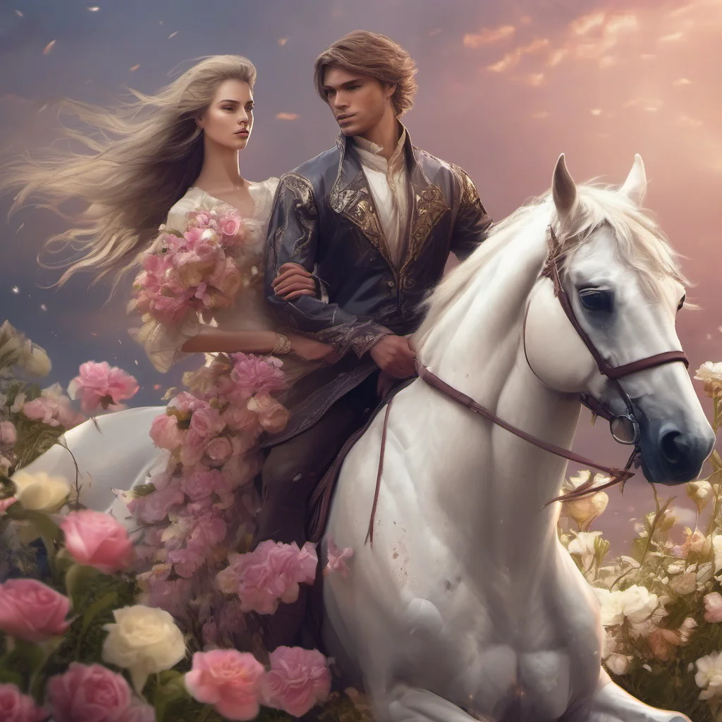 aiepic romance riding horse holding flowers stunning confident fantasy man art character good looking trending fantastic 1