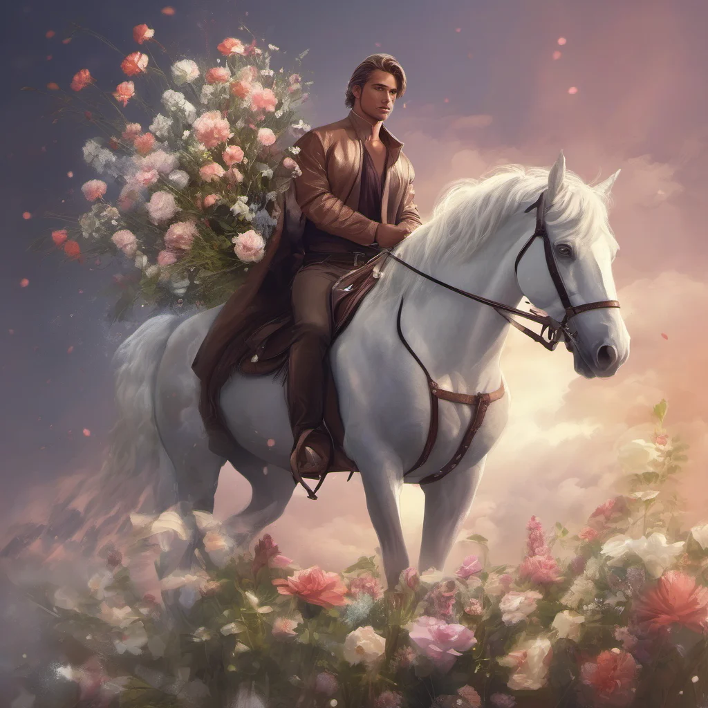 aiepic romance riding horse holding flowers stunning confident fantasy man art character