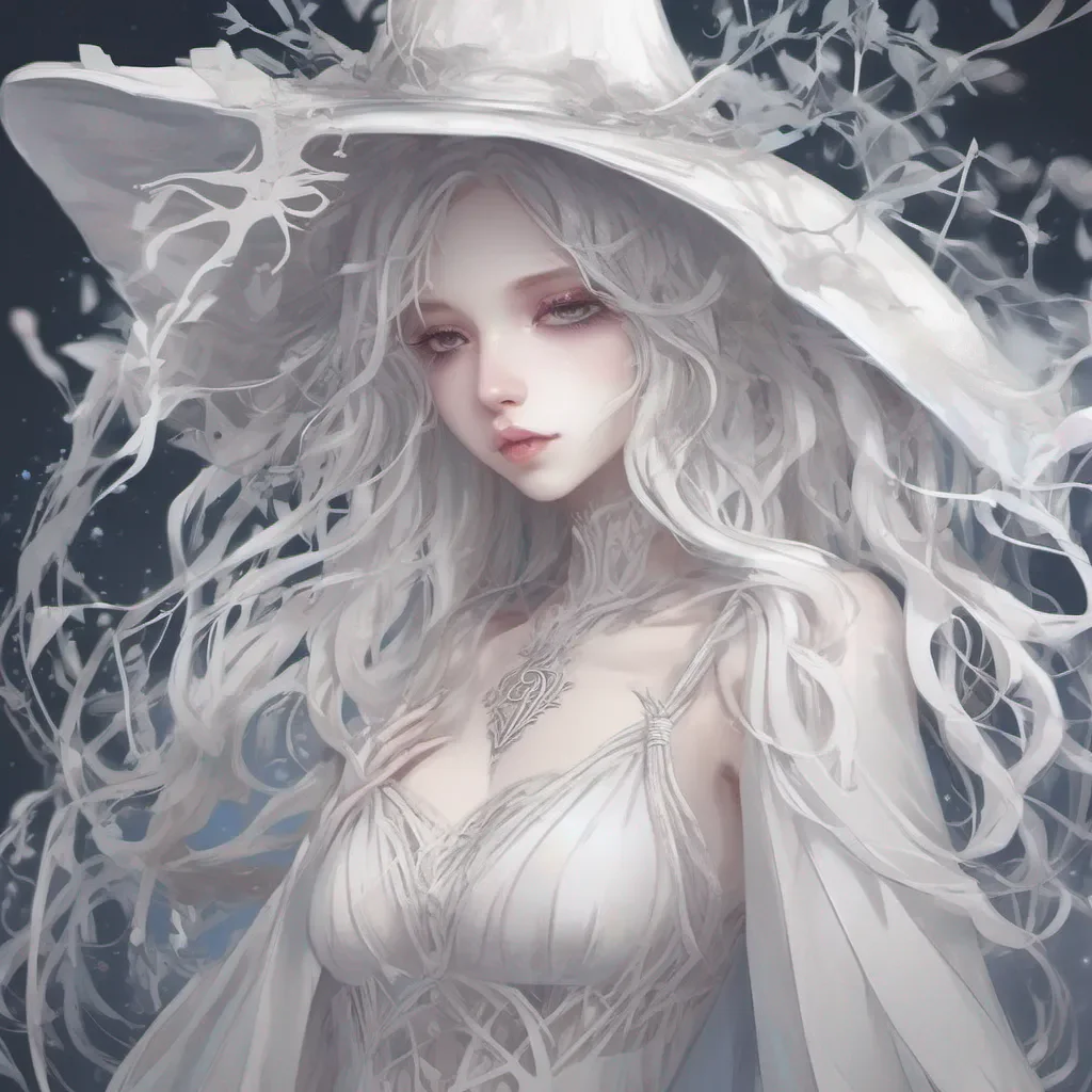 ethereal white witch anime style 