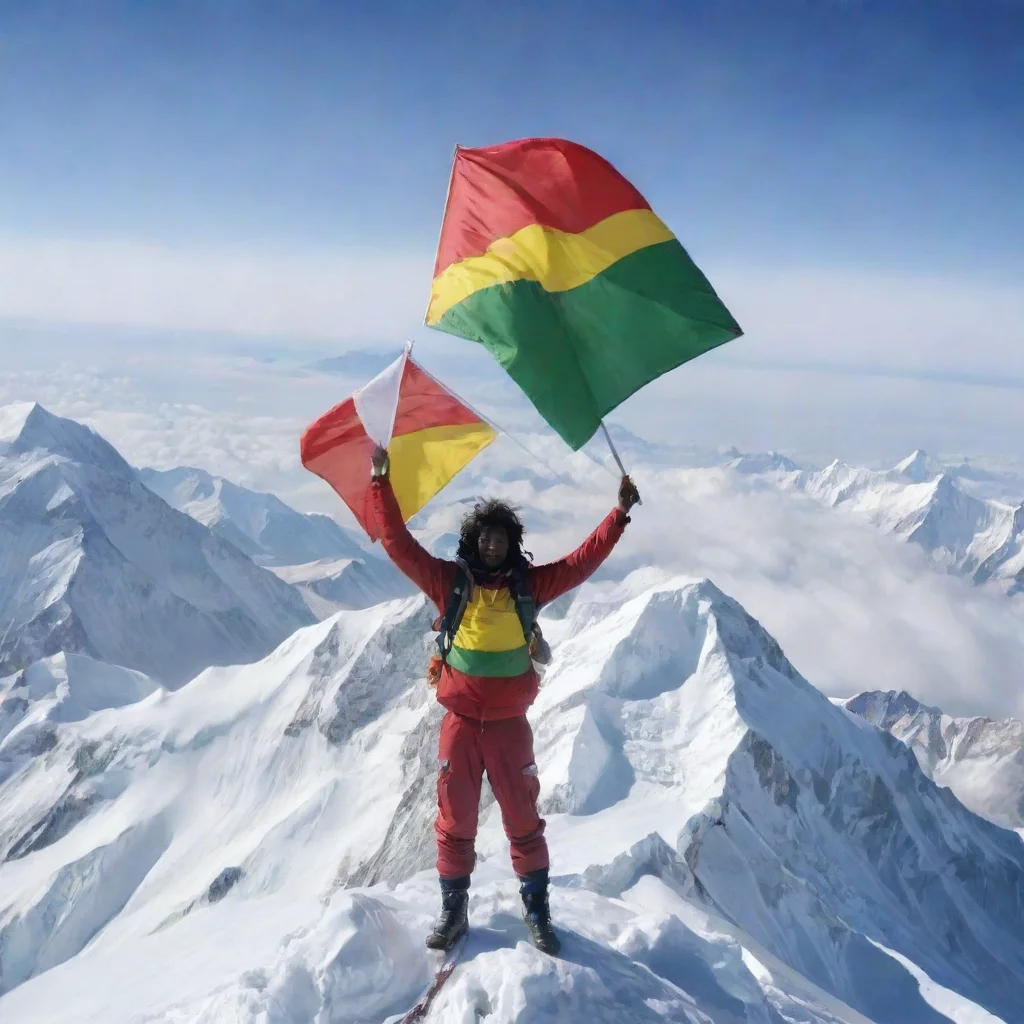 aiethiopian on top of mount everest with a japanese flag
