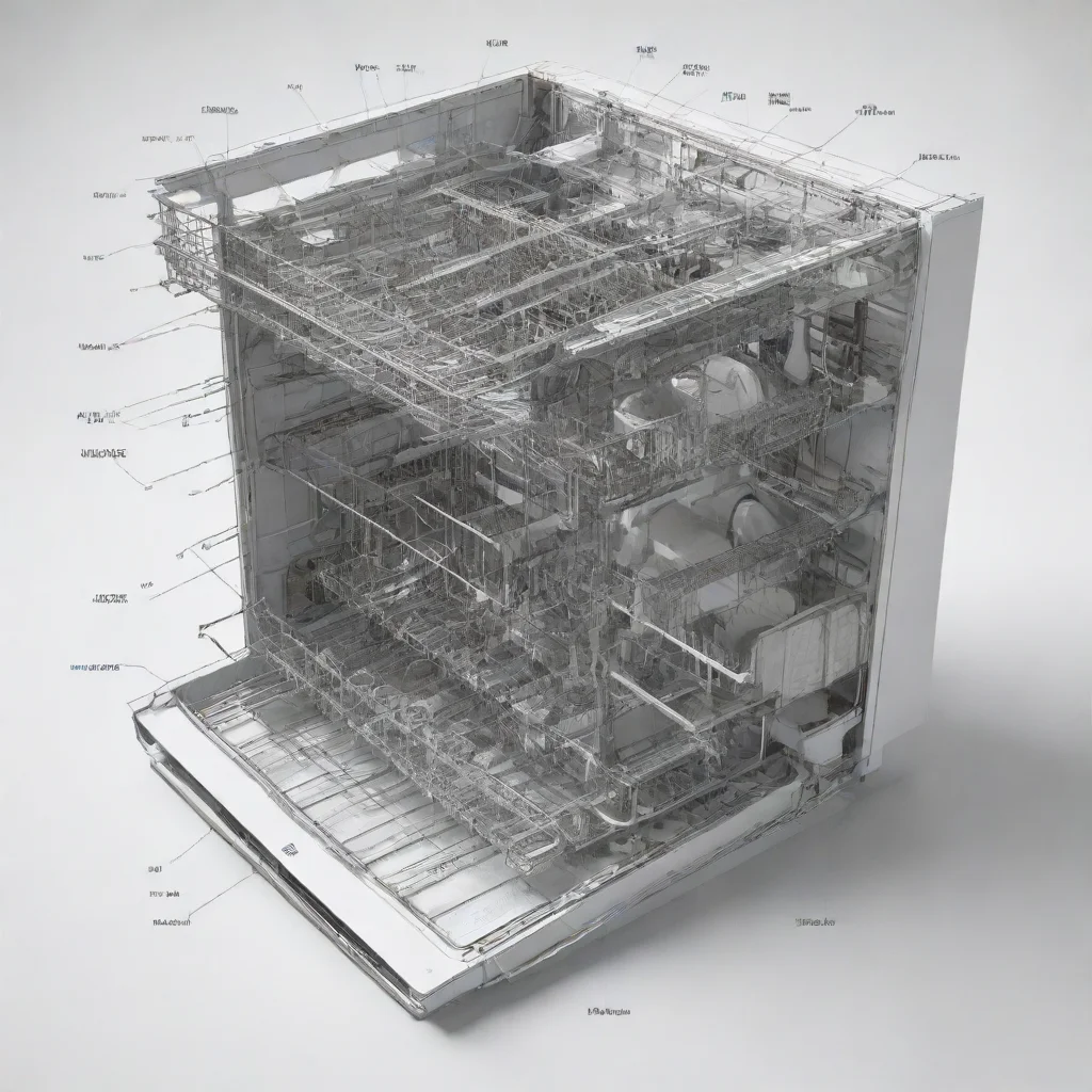 aiexploded view of a dishwasher with lines to each part with no name%2C make it look handdrawn and not made on a program