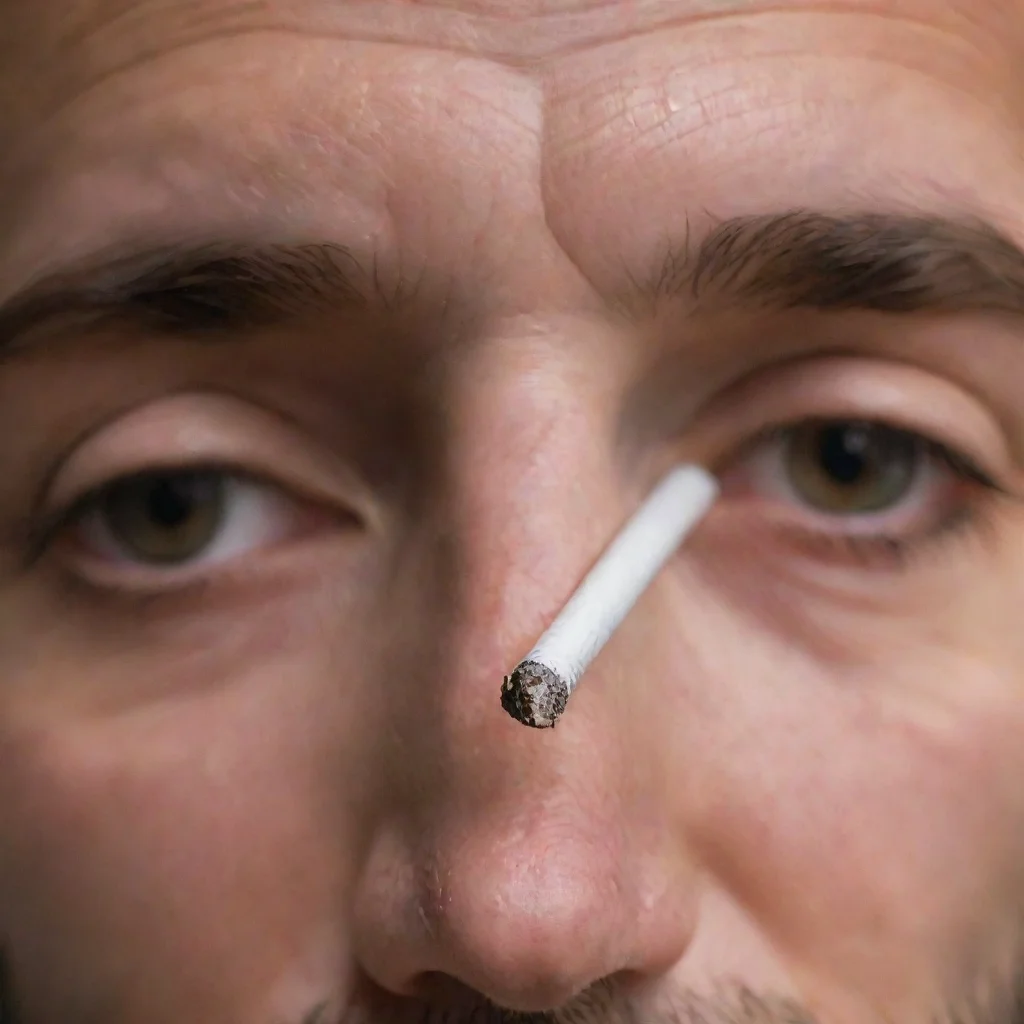 extreme close up of lit cigarette being pushed into forehead