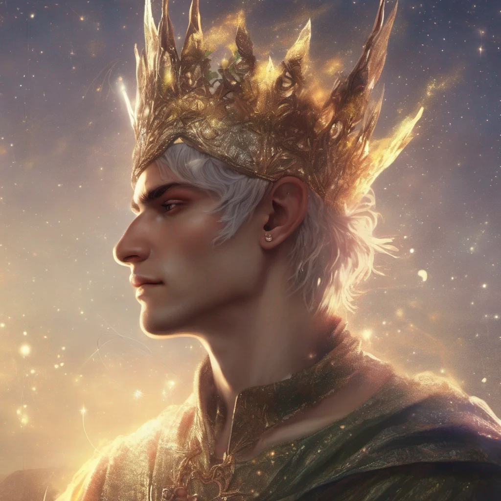fae man elf short hair king celestial fantasy art sun glitter