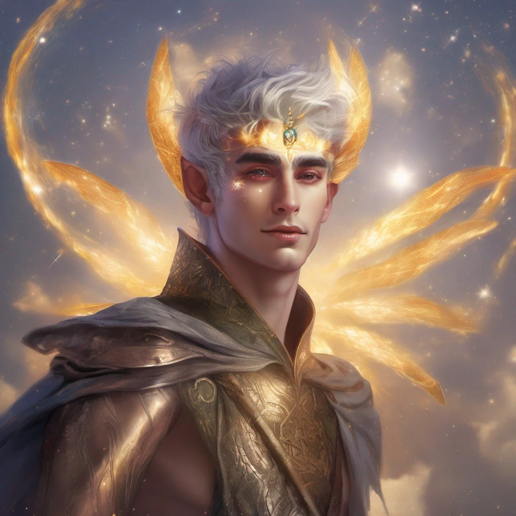 fae man elf short hair king celestial fantasy art sun sparkles confident engaging wow artstation art 3