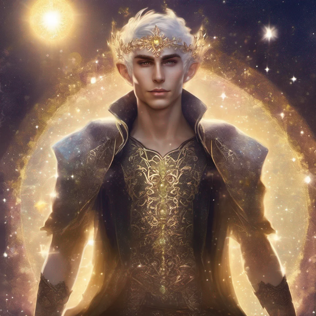 fae man elf short hair king celestial fantasy art sun sparkles glitter amazing awesome portrait 2