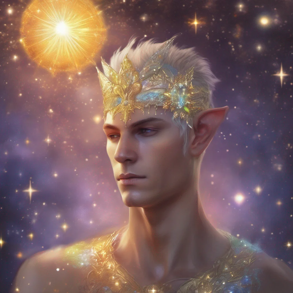 fae man elf short hair king celestial fantasy art sun sparkles glitter confident engaging wow artstation art 3