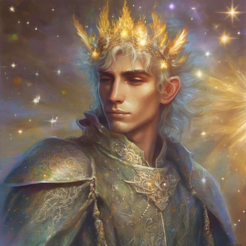 aifae man elf short hair king celestial fantasy art sun sparkles glitter shimmer