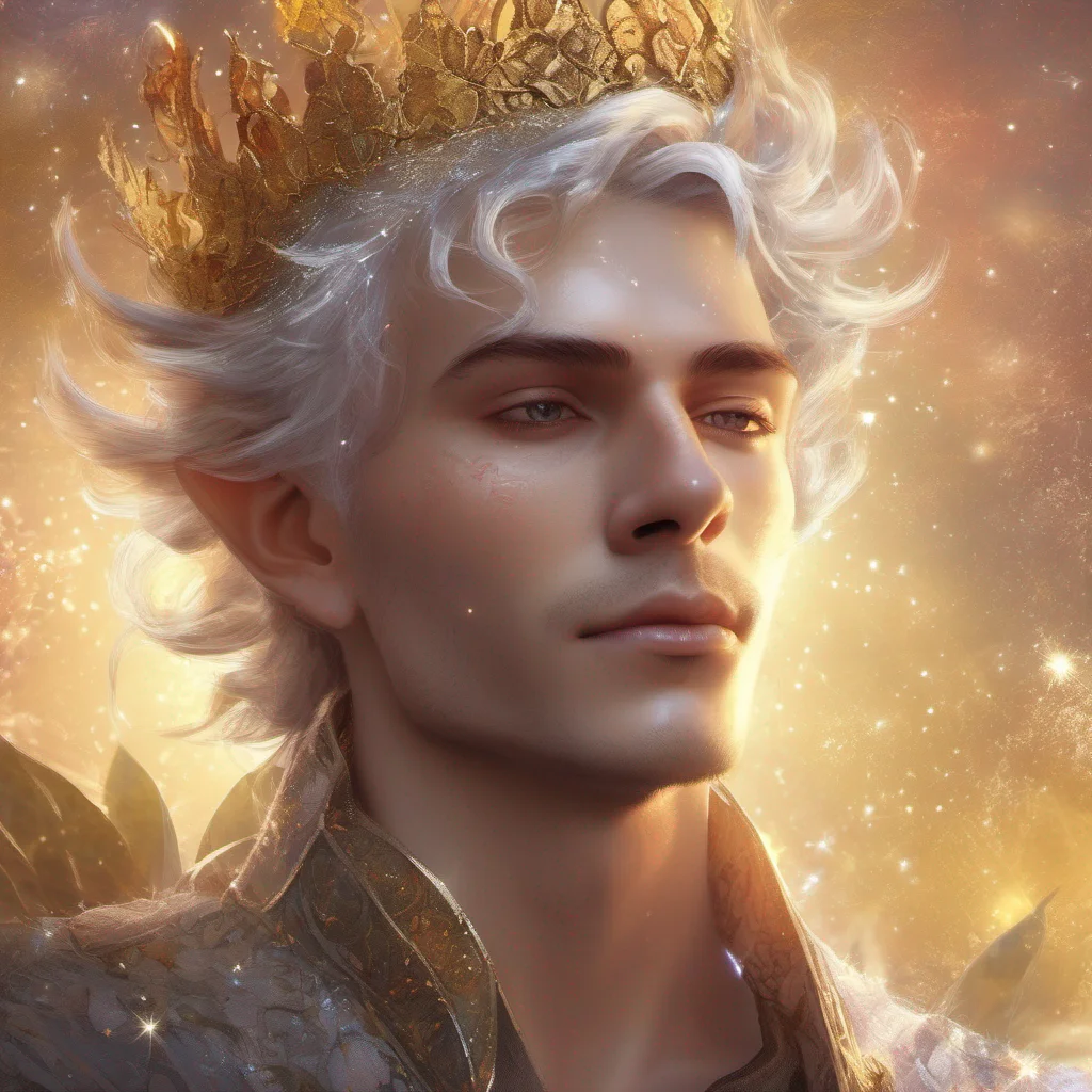 fae man elf short hair king celestial fantasy art sun sparkles glitter