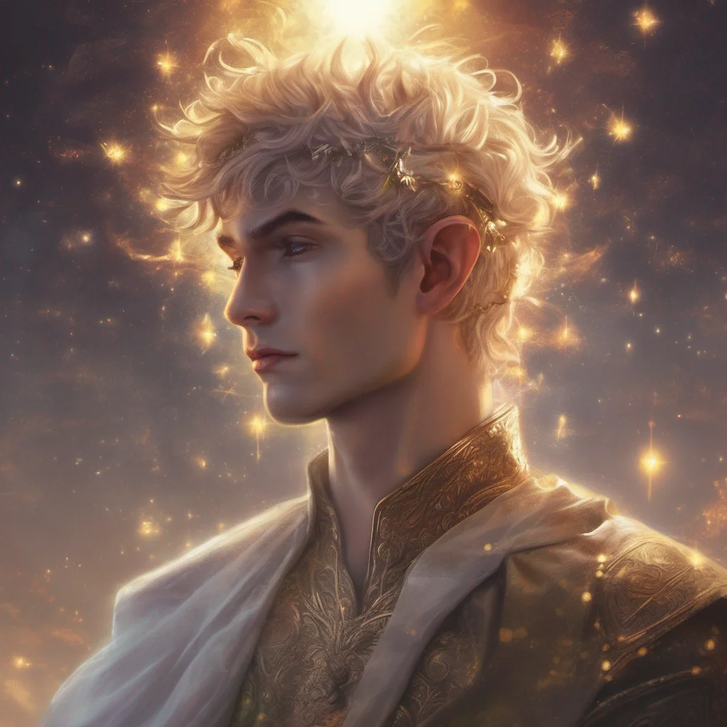 aifae man elf short hair king celestial fantasy art sun sparkles