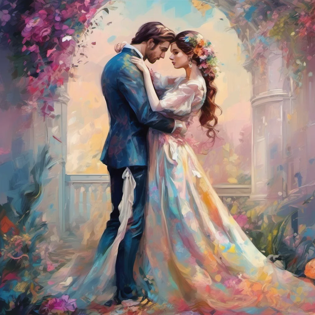 fancy aristocratic lovers embrace fantasy trending art love wedding colorful 