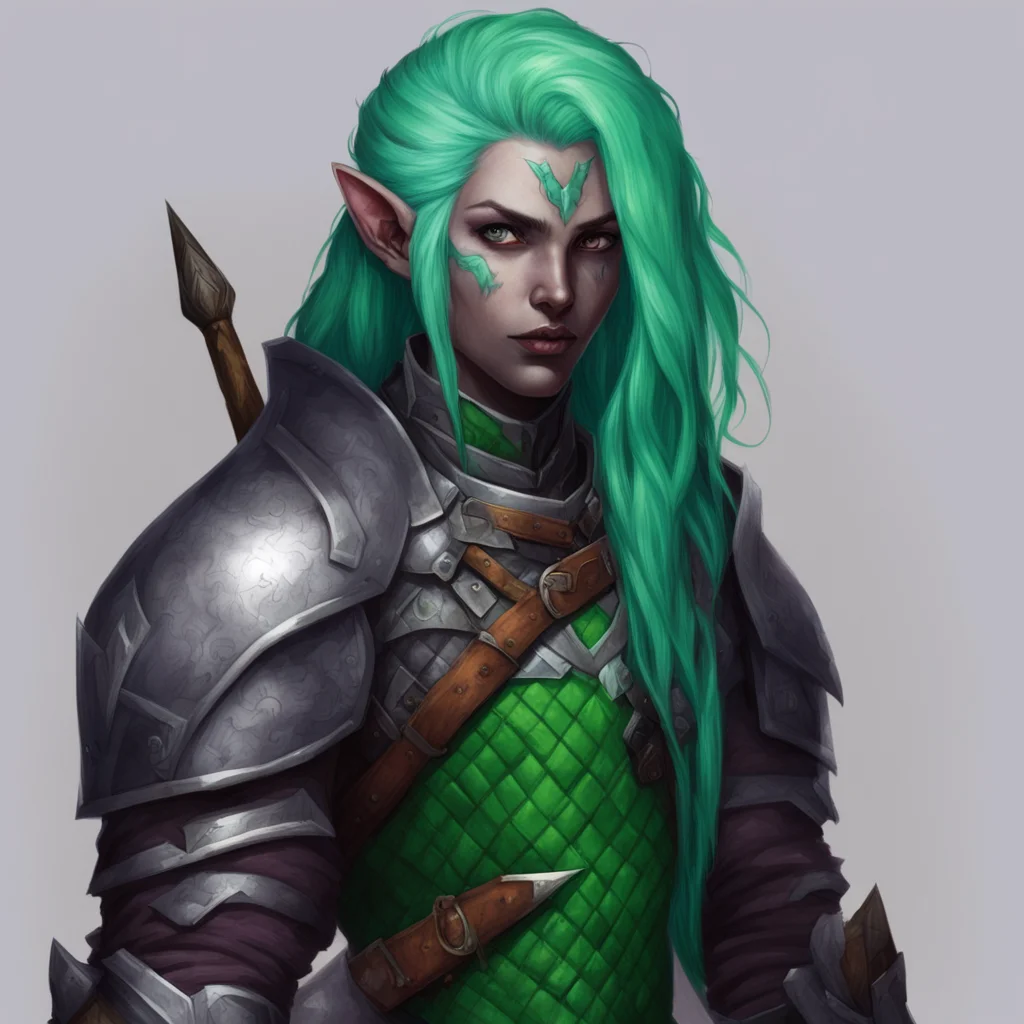 aifantasy%2C dnd%2C drow%2C warrior%2C quilted armor%2C strand of green hair%2C quiver behind back%2C portrait amazing awesome portrait 2