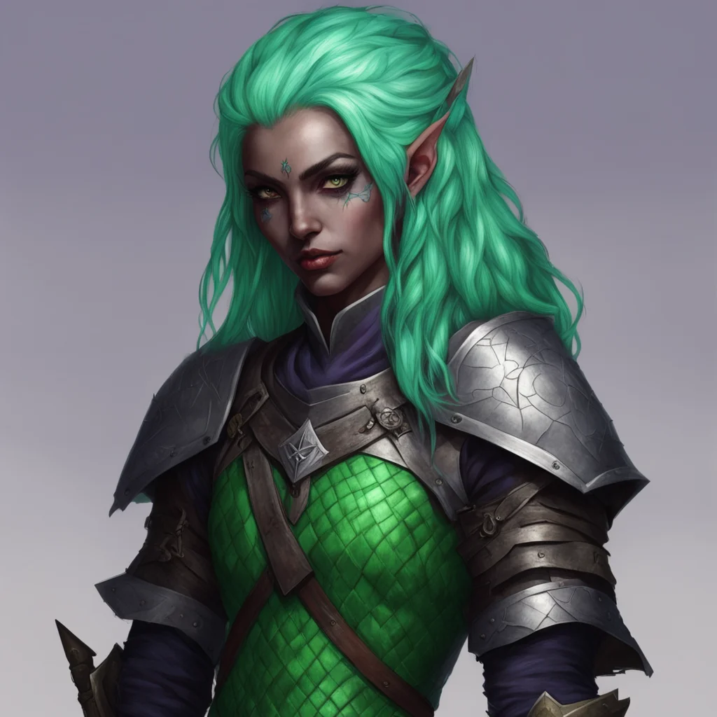 aifantasy%2C dnd%2C drow%2C warrior%2C quilted armor%2C strand of green hair%2C quiver behind back%2C portrait good looking trending fantastic 1